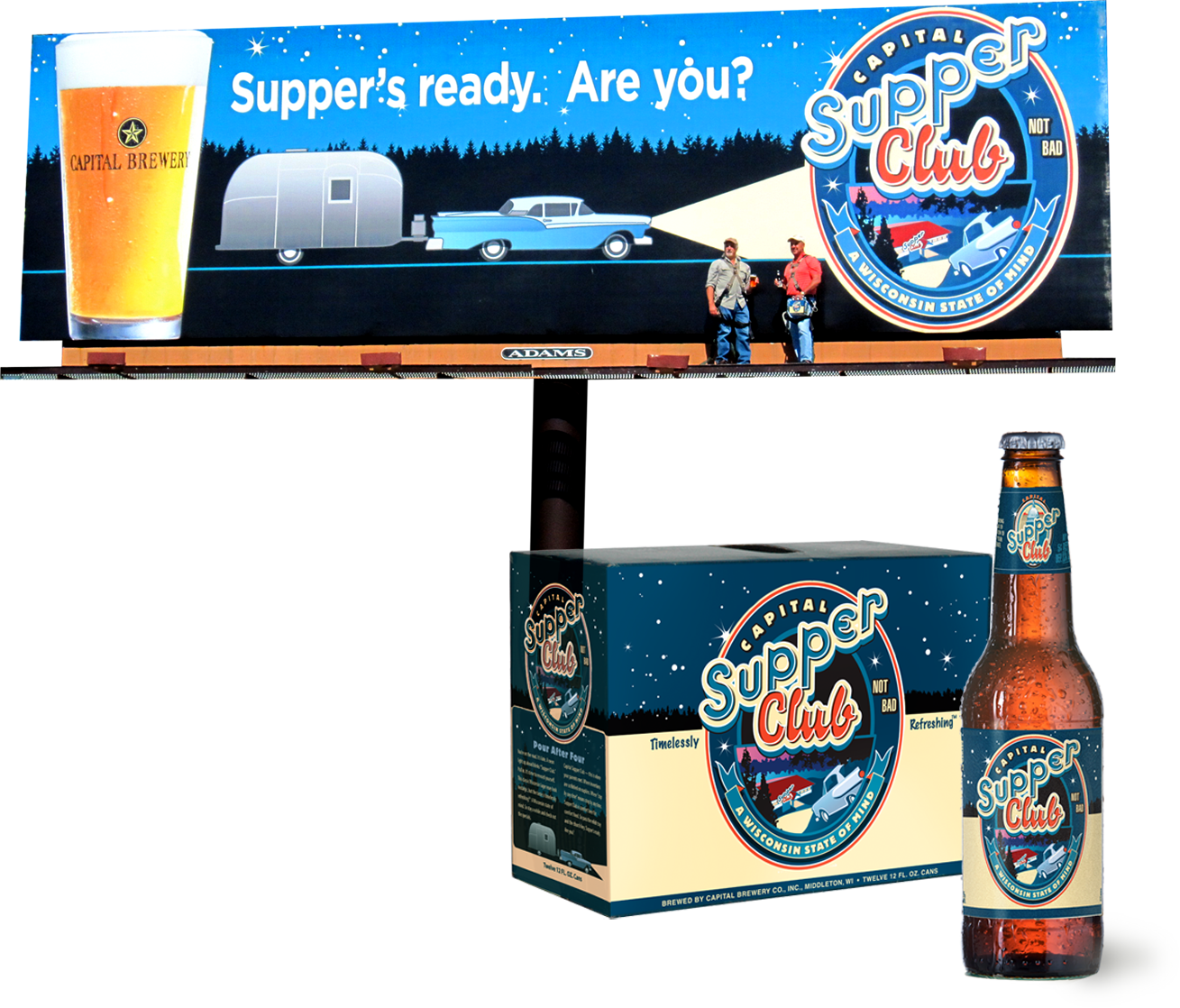 Capital Brewery billboard, Supper Club 12-pack and single bottle