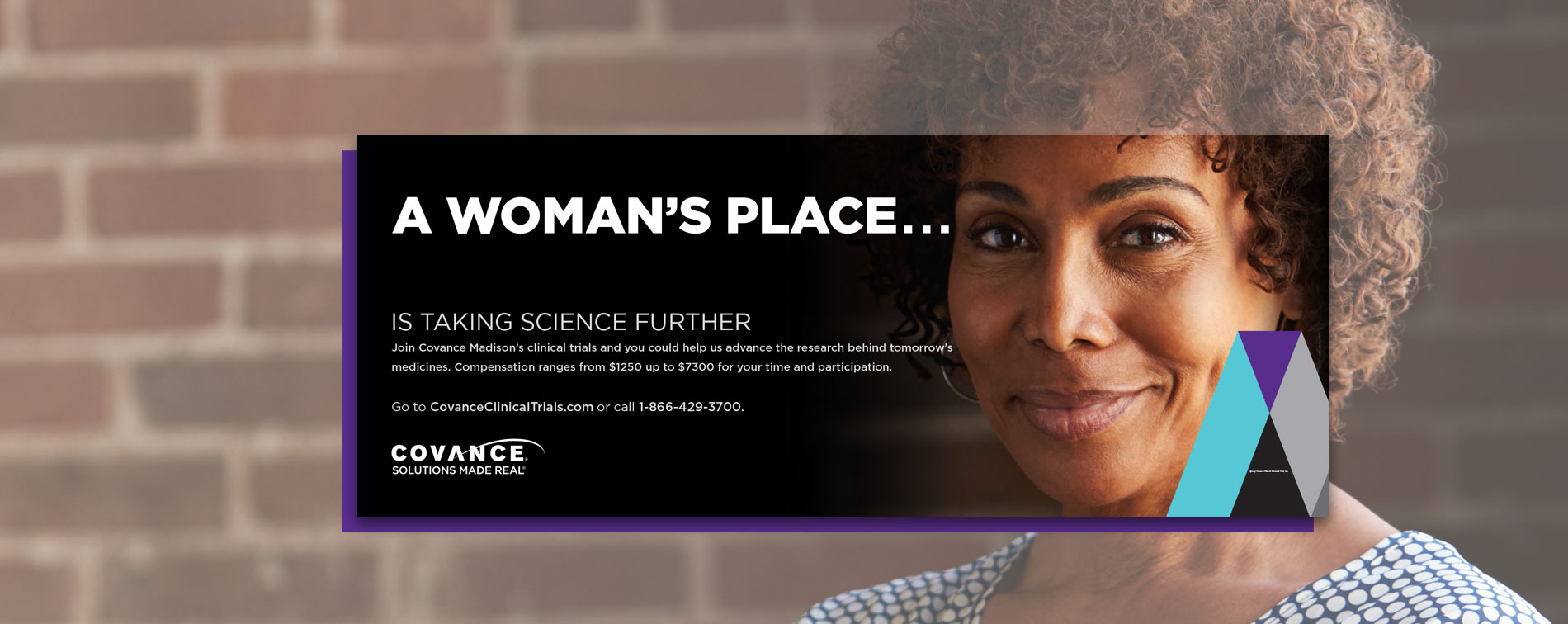 Covance bus ad: A woman's place is taking science further