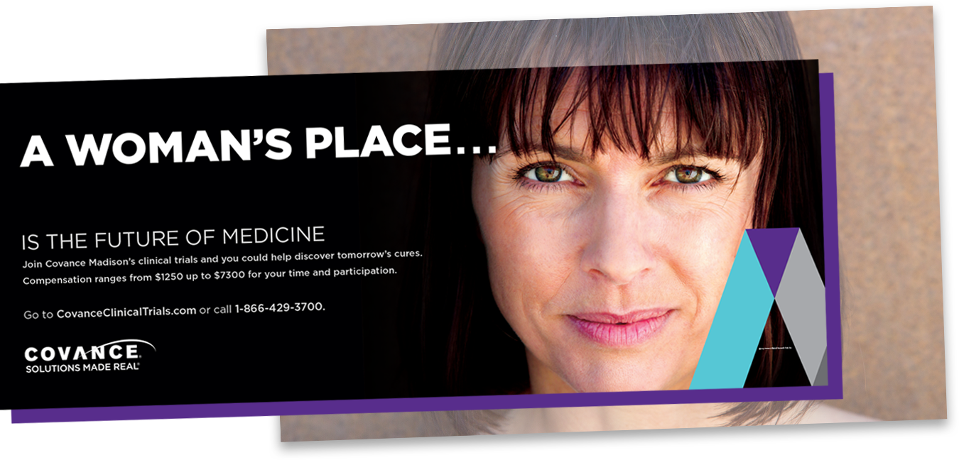 Covance bus ad: A woman's place is the future of medicine