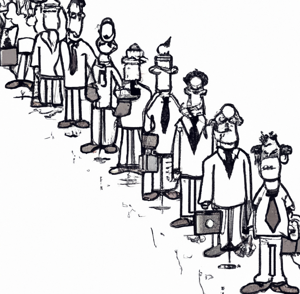Illustration of creatives in an unemployment line