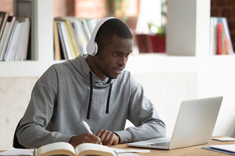 college student participating in digital learning