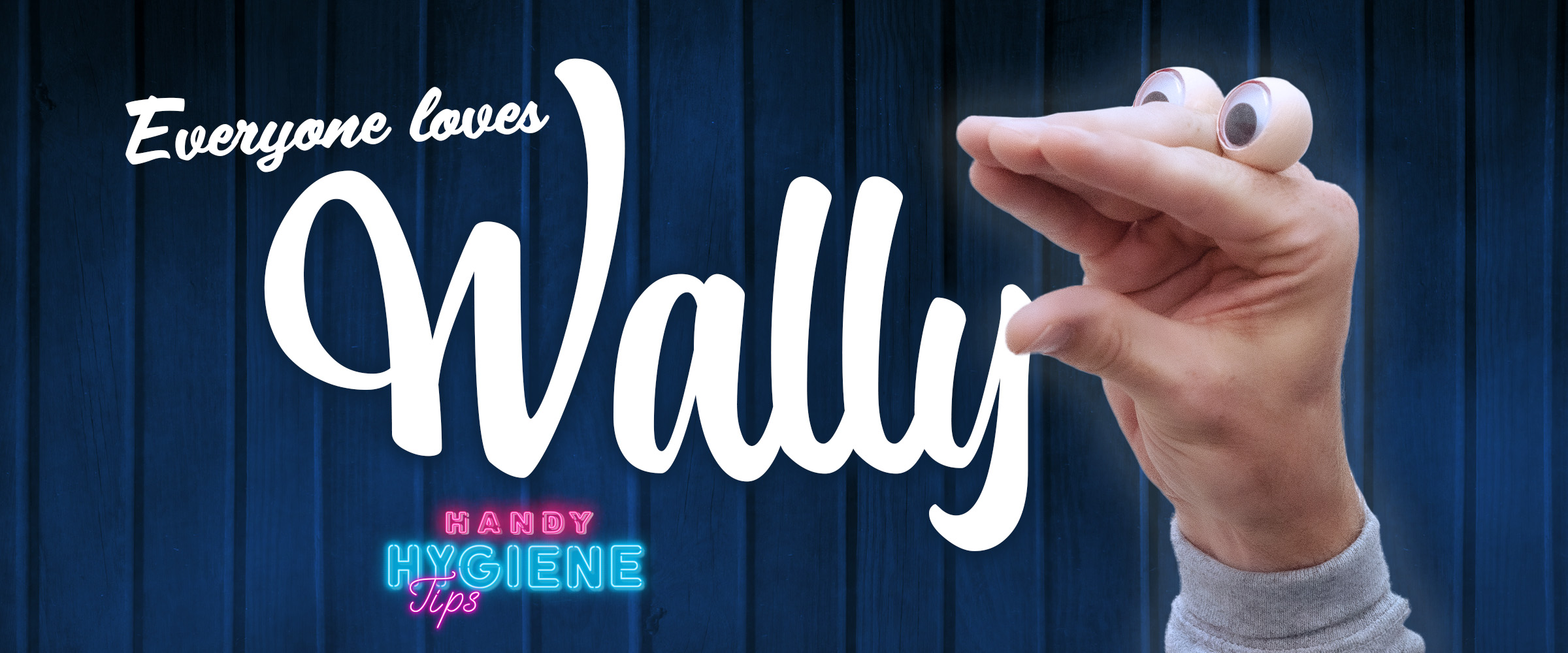 Image of hand puppet Wally Vandehand paired with text: Everyone Loves Wally; Handy Hygiene Tips