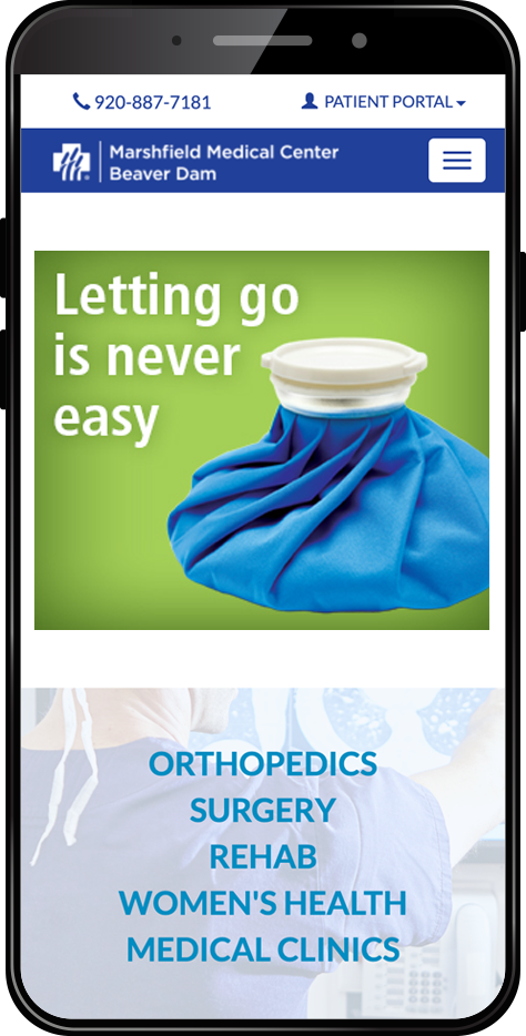 Beaver Dam Community Hospital orthopedics digital ad: Letting go is never easy. Picture of a heating pad.