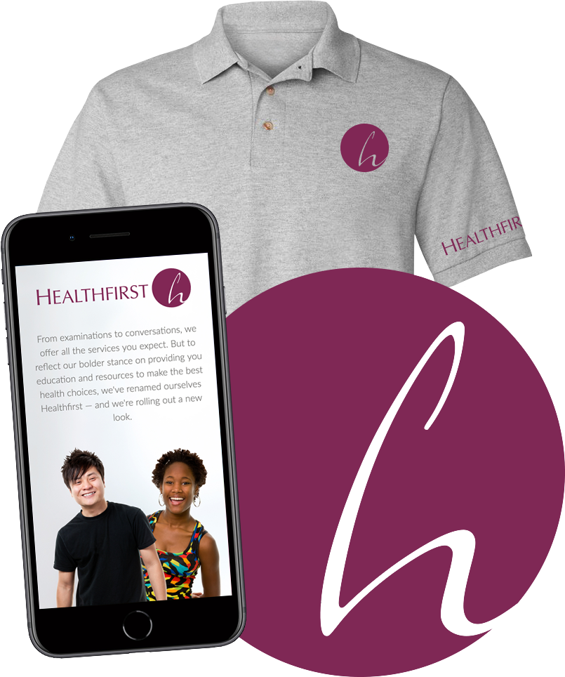 Healthfirst Network t-shirt, logo and mobile website; 6AM branding work sample