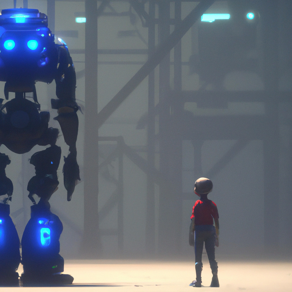 Large robot towering over a small person