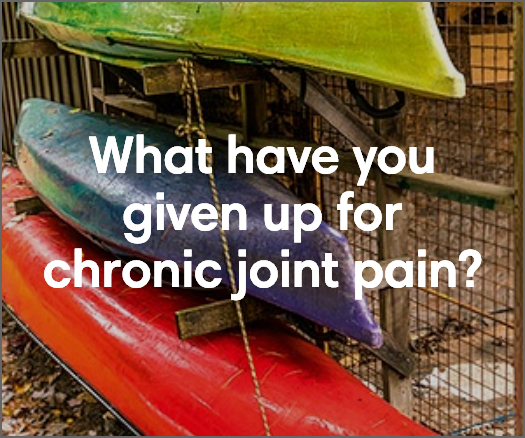 Divine Savior digital ad: several unused kayaks with the words what have you given up for chronic joint pain?