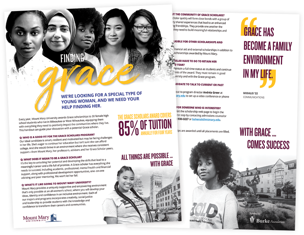 Mount Mary University Finding Grace campaign print piece