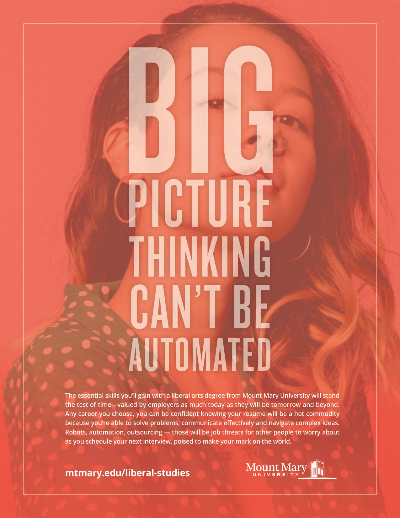 Mount Mary Liberal Arts print ad; big picture thinking can't be automated